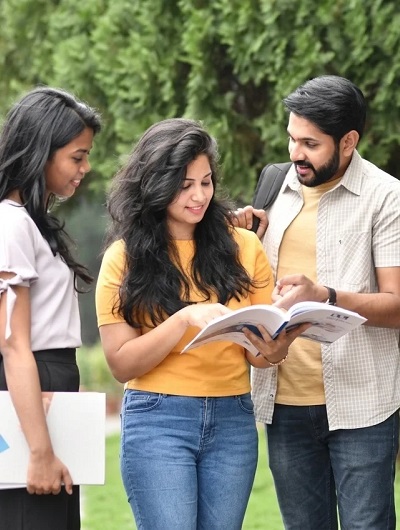 Students discussing study-abroad plans on campus